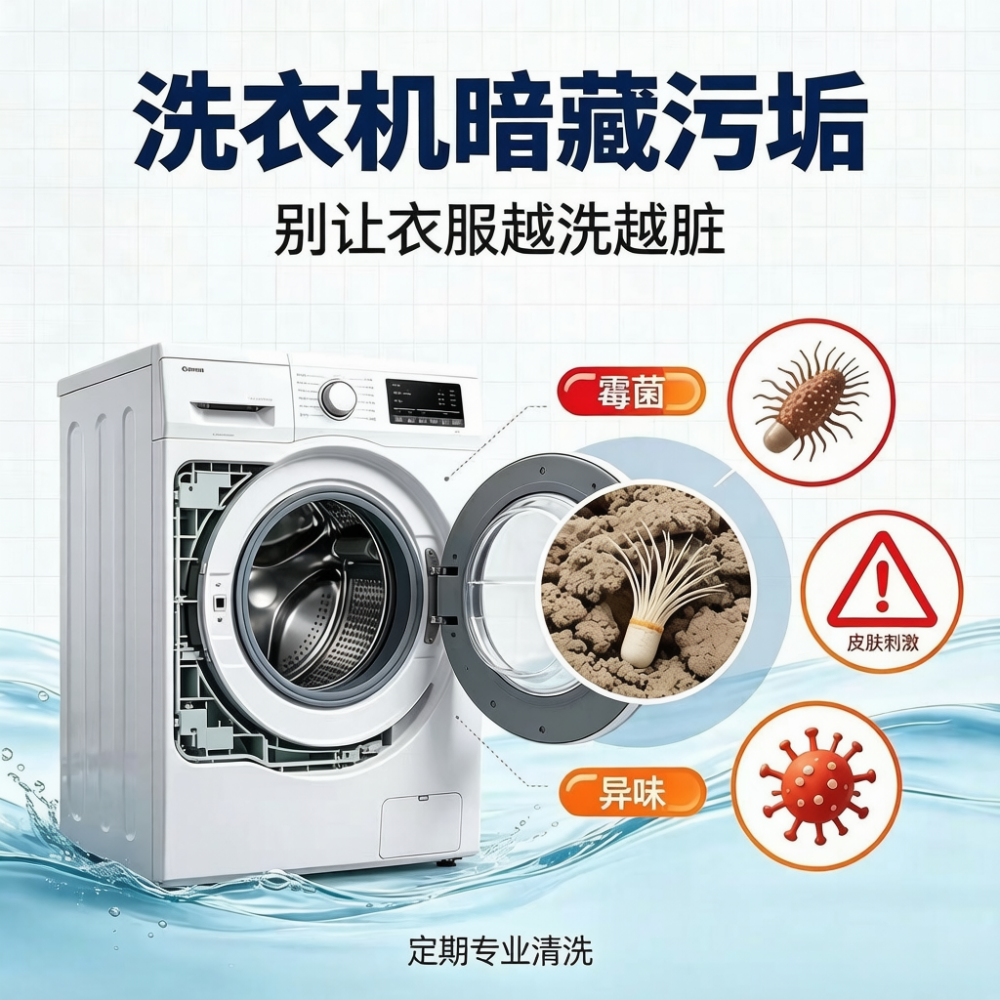 别依赖桶自洁！洗衣机内部藏污纳垢，定期专业清洗很有必要